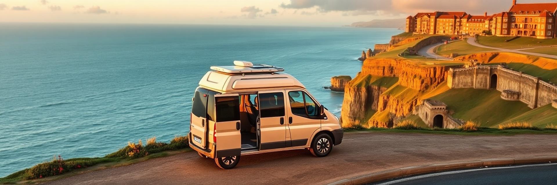Campervan parked at a scenic UK coastal clifftop
