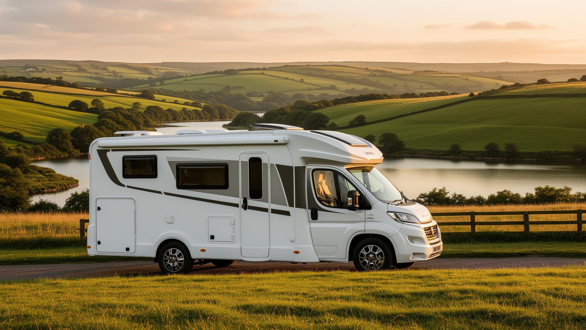 Motorhome parked at a scenic UK lakeside location