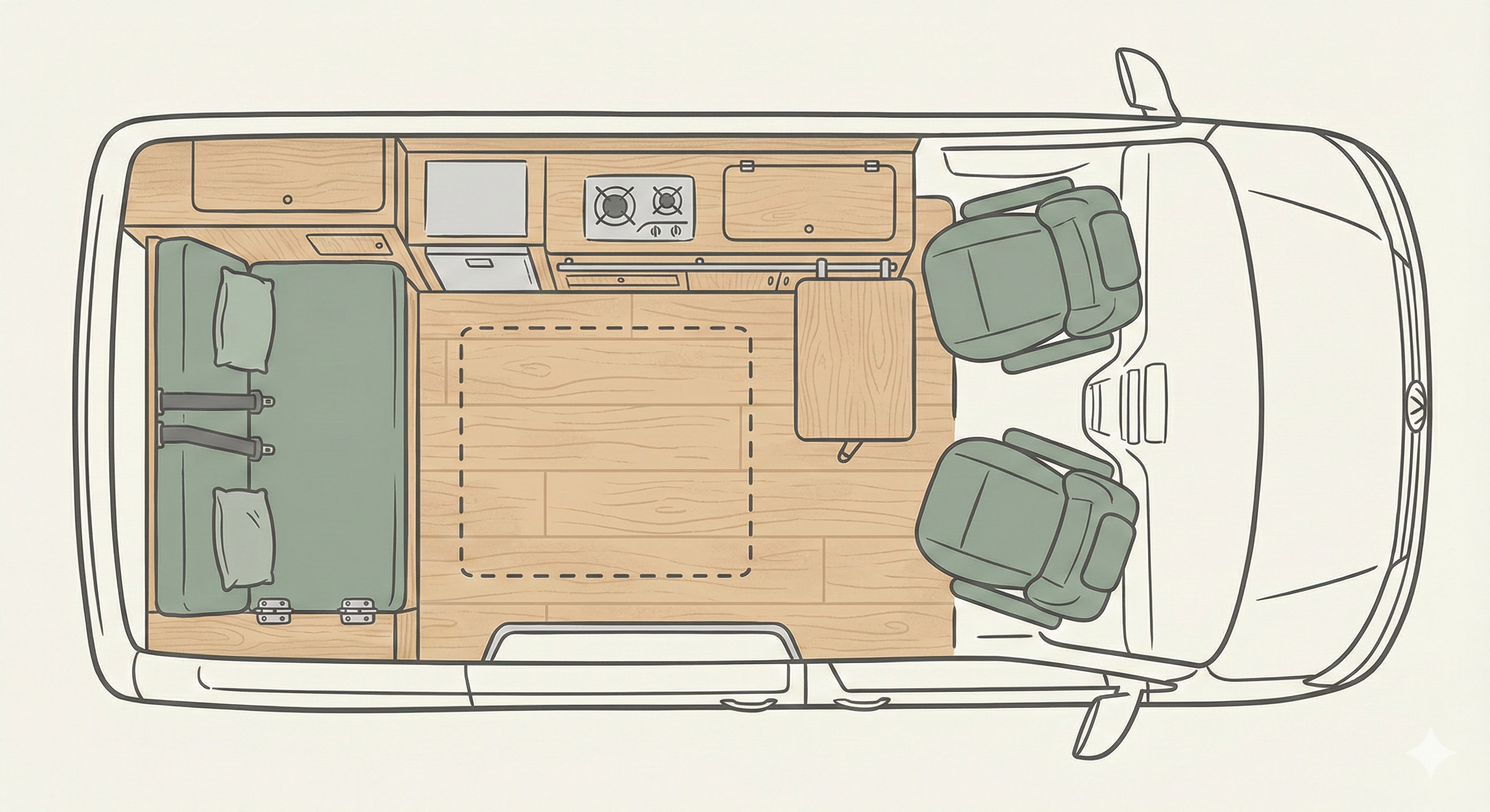 Volkswagen Caddy Camper floor plan - day mode
