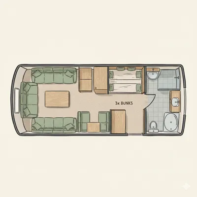Fixed Bunks (Side Dinette & Rear Washroom) floorplan
